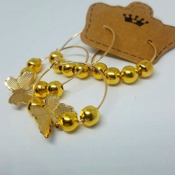 Gold Butterfly Hoop Earrings - Handmade Earrings - Kawaii Butterfly Earrings - Picture 1 of 5